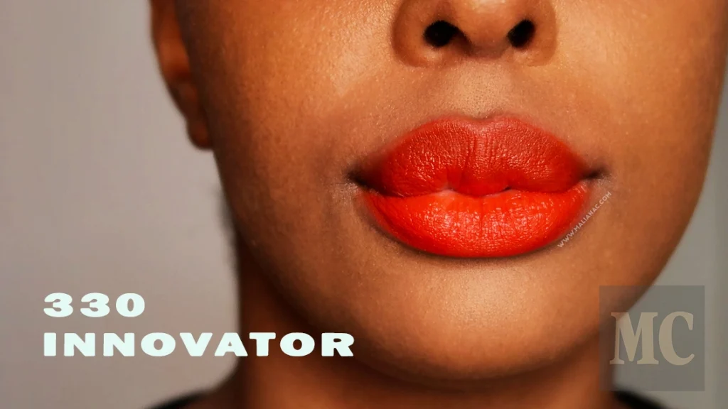 Swatch of Maybelline Matte Ink lipstick in shade Innovator