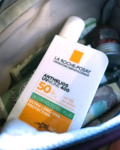 a bottle of La Roche-Posay Anthelios SPF 50 in a bag
